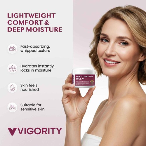 Vigority Helichrysum Balm Soothes & Repairs: Restorative Cream with Arnica & Calendula for Thin, Fragile, Bruised & Aging Skin – Moisturizes & Revitalizes Face & Body – Whipped Texture – 3.4 oz