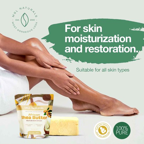 MGL Naturals Raw African Shea Butter Ivory 2.2 lb, 100% Pure, and Unrefined. Nourish and moisturize hair and skin. Use alone or DIY recipes. From Ghana. (2.2 lb | 35.3oz | 1kg)
