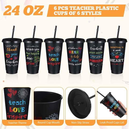 Funnymoom 24 Pcs Christmas Teacher Appreciation Gift from Students 2025 Thank You Gifts Bulk 24 oz Plastic Tumbler Cup Makeup Cosmetic Bag Crew Sock Keychain for Retirement Xmas(Classic)