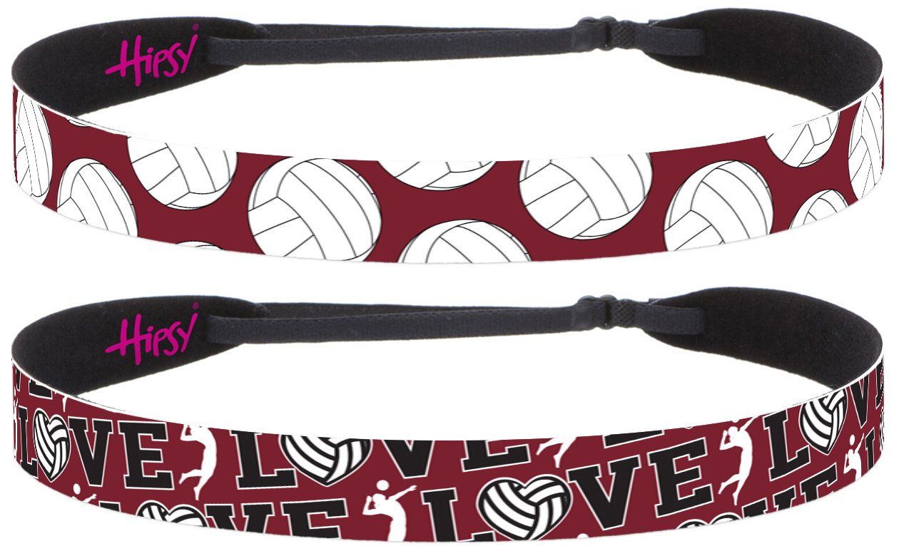 Hipsy Adjustable No Slip Volleyball Headbands for Women Gift Packs (Volleyball Maroon 2pk)