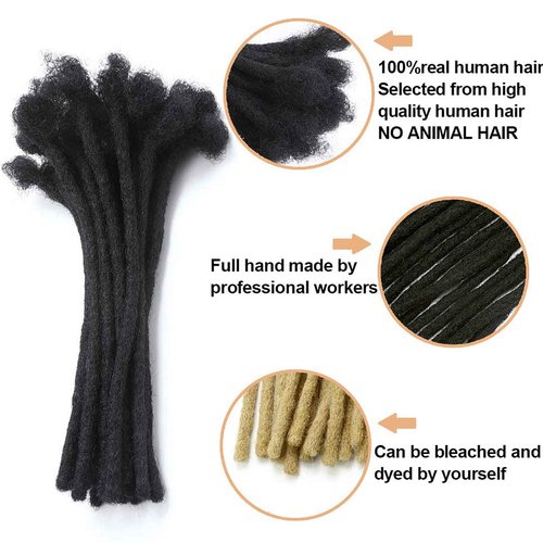 WacanDan Dreadlock Extensions, 8inch Human Hair, 30 Strands, Natural Black, Handmade Solid Color Crochet Loc Extensions, 0.6cm Width, Hair Extension for Women/Men/Kids