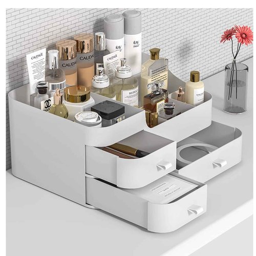 skin care organizer,Makeup Desk Organizer With Drawers ,Countertop Organizer for Cosmetics,Vanity brush with Holder for Lipstick, Brushes, Eyeshadow, and Desktop Finishing Dresser (A-Large-White)