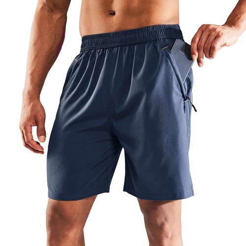 MIER Men's Athletic Shorts Dry Fit Workout 7" Lightweight Sports Gym Running Shorts Basketball Training with Zipper Pockets, Deep Blue, Medium