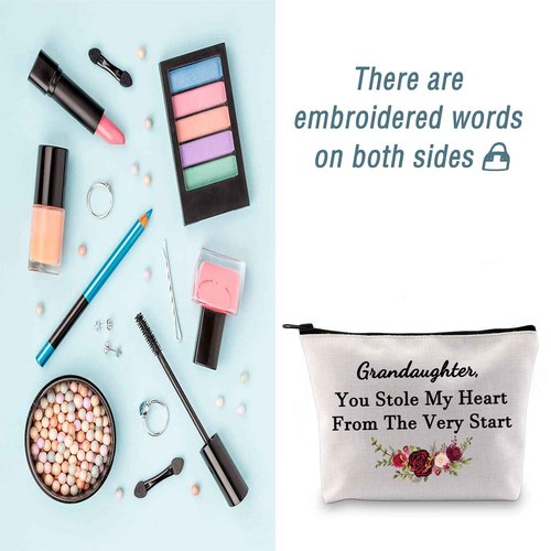 LEVLO Funny Granddaughter Gifts Grandaughter You Stole My Heart From The Very Start Makeup Bags Granddaughter Birthday Gifts (Grandaughter You Stole My Heart)