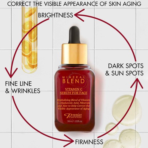 Vitamin C Serum for Face with Hyaluronic Acid & Rose Hips oil - Natural & Organic Anti Aging facial serum, Mineral Blend by Premier Dead Sea 1.02 Fl Oz