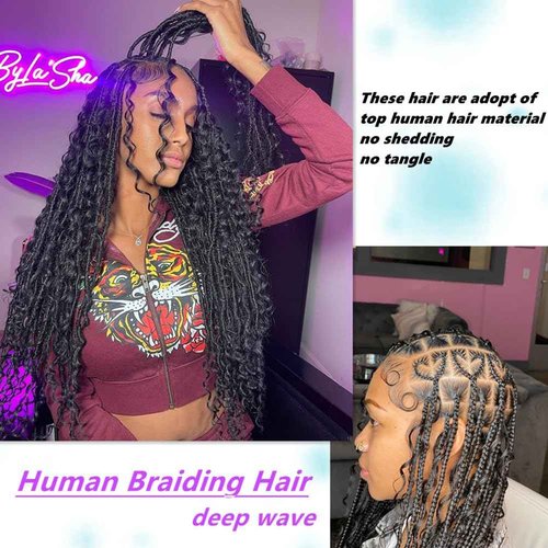 Boho Human Braiding Hair Curly for Boho Braids Bohemian 100% Human Hair for Braiding (human braiding hair, 18inch)