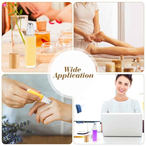 Mirrline 20 Pcs 10ml/0.34oz Roll On Bottles Clear Glass Essential Oil Roller Bottle Refillable Perfume Sample Bottles with Bamboo Lids & Stainless Steel Roller Ball -1 X Opener & 2 X Pipettes