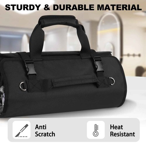 Hair Tools Travel Bag, Roll Up Tool Bag Organizer for Hair Stuff, Hairstylist Traveling Bag with 8 Detachable Zipper Pouch, Professional Cosmetology Bag for Hairdresser Barber, Heat Resistant Lining