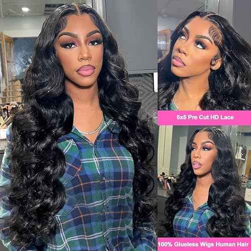 30 Inch Wear and Go Glueless Wigs Human Hair Pre Plukced Pre Cut 5x5 Hd Lace Closure Wigs Human Hair for Women 180% Density Ready to Wear Glueless Body Wave Lace Front Wigs No Glue Wigs