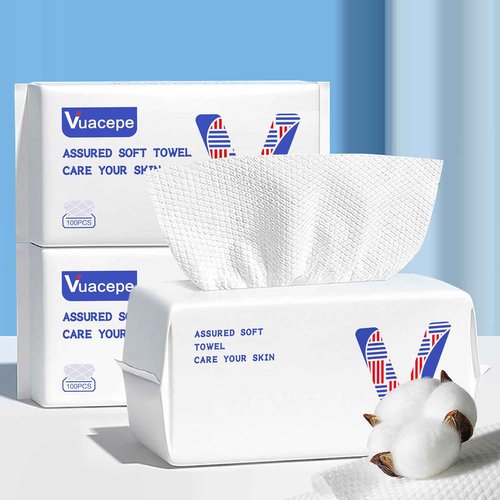 vuacepe Face Towels Disposable Cotton Facial Towels, 300 Count Biodegradable Soft Dry Facial Tissue, Drying Tissue for Skin Care, Makeup Remover, Disposable Face Cloths for Washing