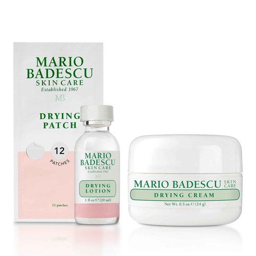 Mario Badescu Blemish Relief AM/PM Kit – Drying Cream, Drying Lotion & 12 Spot Patches for Rapid Surface Blemish Recovery – Clarifying, Oil Control and Redness Reduction for All Skin Types
