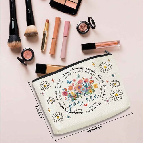 Inspirational Christian Gifts Cosmetic Bag Bible Verse Makeup Bag Motivational Religious Gifts for Women Friends Mom Daughter Birthday Appreciation Gifts Makeup Pouch Mothers Day Christmas Graduation