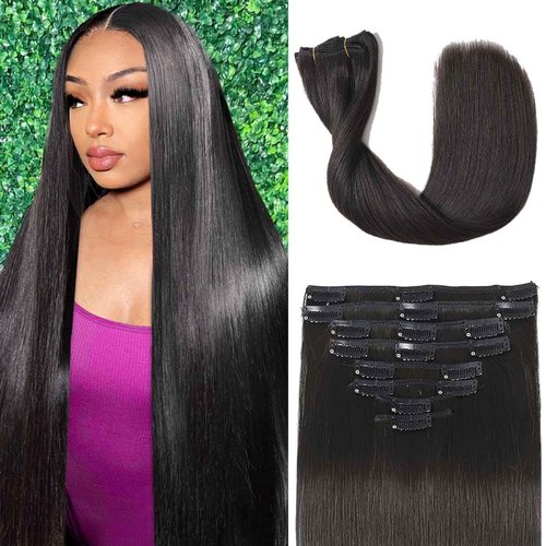 Tebelove Clip in Hair Extensions Real Human Hair 3.6oz/100g Clip ins 100% Brazilian Remy Human Hair Extension for Women 8pcs Per Set with 18 Clips Double Weft (18 Inch #1B Natural Black)
