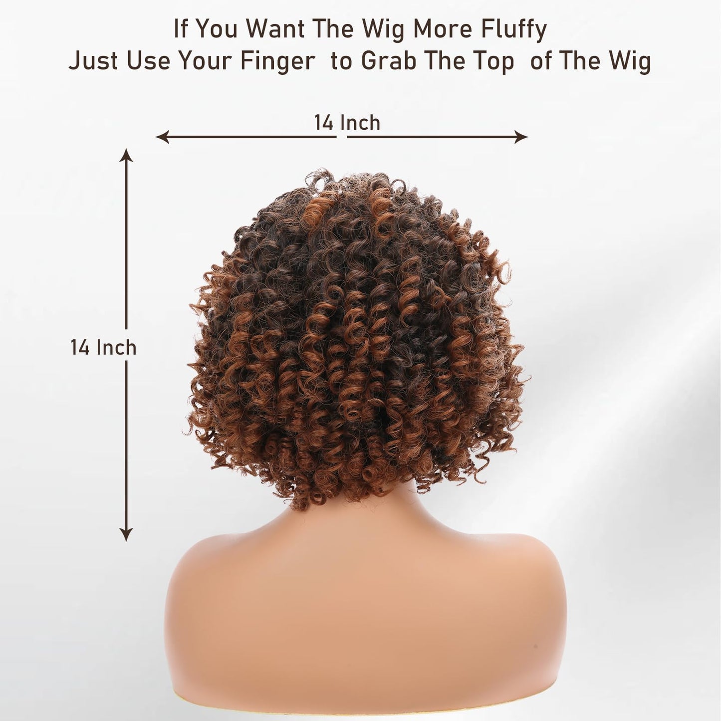 ihkwlma Afro Kinky Curly Wigs for Black Women Glueless Synthetic Short Curly Afro Wig with Bangs Ombre Brown 12 Inch