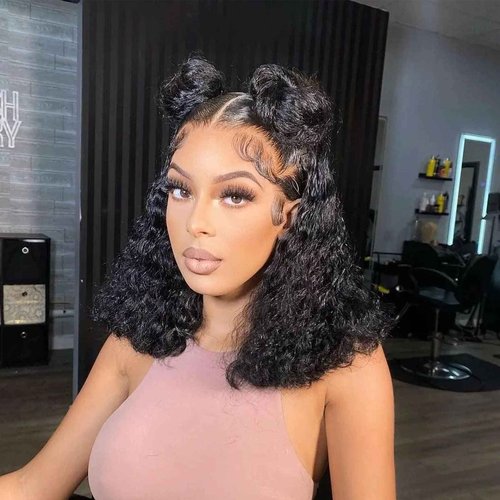 Keytac Deep Wave BOB Wig Human Hair 13x4 HD Curly BOB Lace Front Wigs Human Hair Pre Plucked Wear And Go Glueless Short Curly Frontal BOB Wigs For Black Women Wet And Wavy 12 Inch
