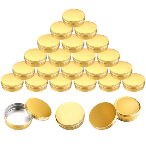 Foraineam 24 Pack 2 oz Round Aluminum Lip Balm Tin Cans with Screw Top Lids - Golden Cosmetic Sample Containers - Metal Empty Tins Travel Storage Tin Jars for Salve, Spice or Crafts