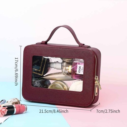 Pinkmik Clear Makeup Bag for Women Waterproof Travel Makeup Case Portable Cosmetic Case Toiletry Bag Car Organizer with Zipper (X/Burgundy, L)