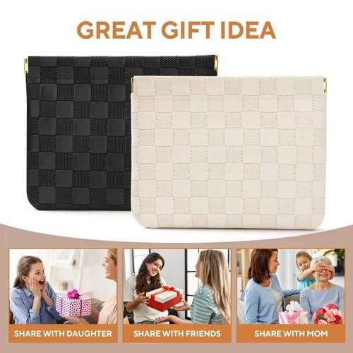 MZLUWM 2-Pack Small Waterproof Checkered Makeup Bag - Portable Leather Travel Toiletry Bag Organizer with Snap Closure, Aesthetic Travel Storage Pouches for Women's cosmetic bag for purse