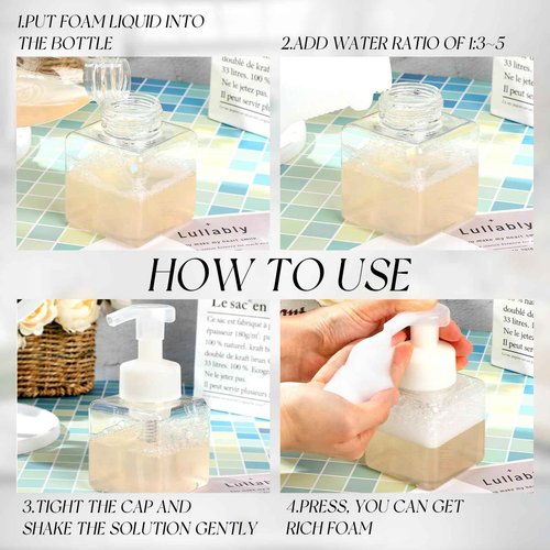 Domensi 12 Pcs Foam Pump Bottle Foaming Soap Dispenser Empty Travel Foaming Dispenser 8.5 oz Refillable Hand Soap Plastic Pump Bottle Travel Clear Container for Bathroom Vanities (Black,White)