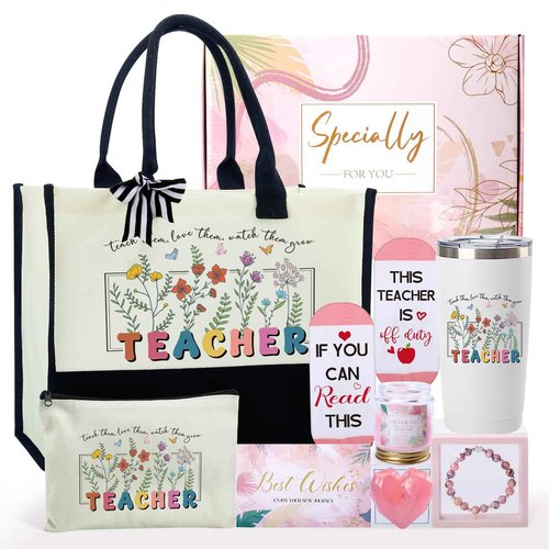 IANFEPH Teacher Appreciation Gifts Teacher Gifts Basket from Student End of Year Thank You Canvas Tote Bag for Women Teachers Retirement Birthday Back to School Christmas Gift Thanksgiving Supplies