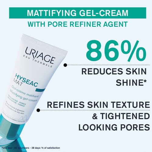 URIAGE Hyseac Mat Mattifying Gel-Cream | Primer & Moisturizer, Reduces Skin Shine, Absorbs Excess Sebum, Tightens Pores, Ideal Makeup Base, Light Cream, 40 mL / 1.35 oz