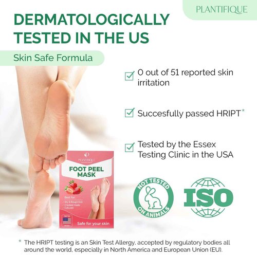 PLANTIFIQUE Foot Peeling Mask Dermatologically Tested Repairs Heels, Removes Dry Dead Skin for Baby Soft Feet Exfoliating Strawberry 2 pack and Men 2 pack