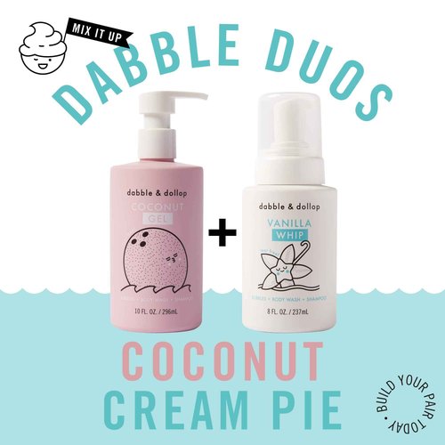 Dabble & Dollop Coconut + Vanilla Body Wash & Shampoo – 3-in-1 Natural Bubble Bath for Kids, No Parabens or Sulfates, Vegan, Gluten-Free, Tear-Free (2-Pack)