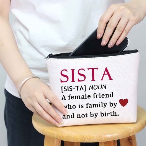 MNIGIU Sista Cosmetic Bag Afro Women Gift Black Girl Gift SisterHood Makeup Zipper Pouch Bag for African American Girl (SISTA)