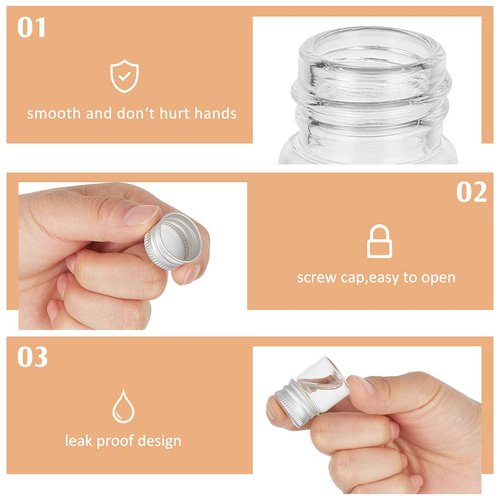 Tessco for you 100 Pcs 5 ml Mini Glass Bottles with Aluminum Cap Tiny Jars Mini Glass Jars Small Clear Vials with Screw Caps Tiny Containers for DIY Craft Storage (Silver)