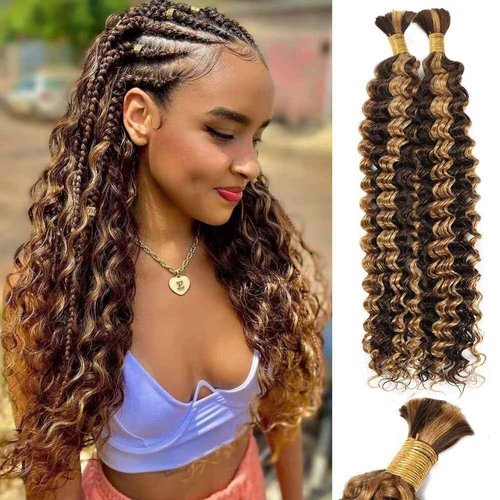 Ubinica P4/27 Deep Wave Braiding Human Hair 2 Bundles Total 100g 20 Inch Deep Wave Bulk Braiding Hair for Boho Braids