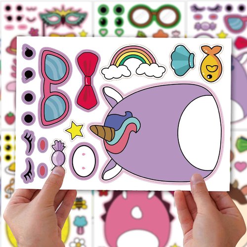 18Pcs Cartoon Make a Face Stickers,Mixed and Matched with 6 Designs Characters Stickers for Birthday Party Decoration,Party Favors.