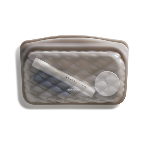 Stasher Premium Silicone Reusable Makeup Touch-Up Bag, Taupe, Beauty & Travel Toiletry Bag, Storage Bag Organizer, Dishwasher & Heat Safe, TSA Friendly, BPA Free, Leak-free, Eco Friendly, 12 Oz