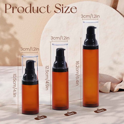 RONRONS Brown Airless Pump Bottles, 0.5 oz Travel Bottles Small Pump Bottle Dispenser Leakproof Cosmetic Containers for Foundation Lotion Shampoo 15ml (6 Pieces)
