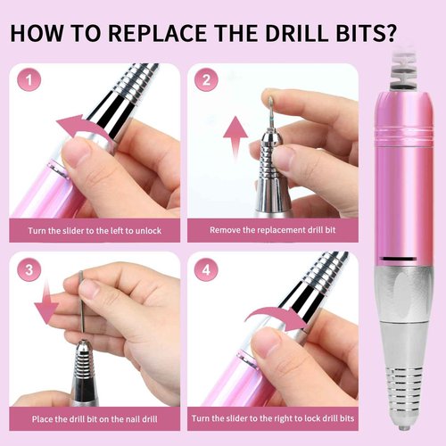 Professional Electric Nail Drill File: YZZSEVEN Rhinestone Portable Cordless 35000 RPM, Rechargeable Nail File for Acrylic Nails Gel Polishing Removing, File Nail Kit for Manicure Salon Home(Pink)