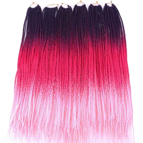 Box Braids Crochet Hair 24 Inch Pre Looped 3X Goddess 6 Packs Ombre Red Pink Box Braids Crochet Hair for Black Women Knotless Straight Braiding Hair Extensions(Purple/Red/Pink#)
