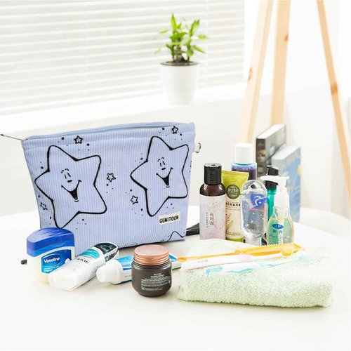 GUMITOON 2pcs Blue Star Corduroy Makeup Bag for woman-aesthetic cute stuff as pouch case and purse organizer for girl-cosmetic travel toiletry bag small baggu glossier