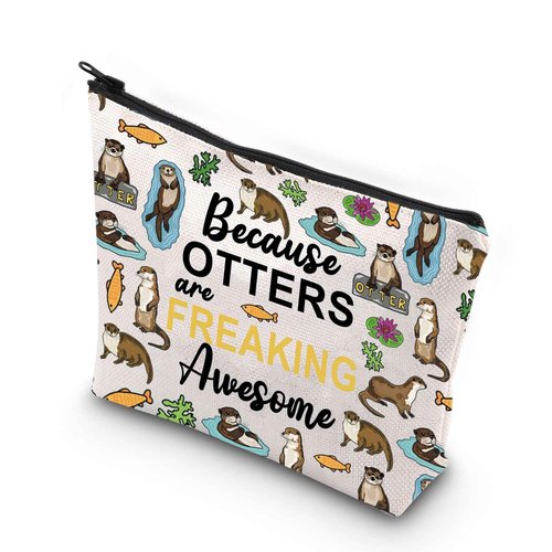 WCGXKO Sea Otter Gifts Otter Lover Gift Because Otters Are Freaking Awesome Zipper Pouch Makeup Bag (OTTERS)