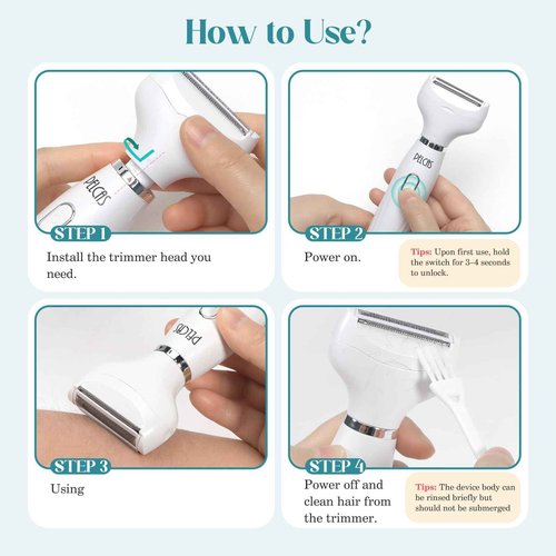 PELCAS Bikini Trimmer for Women Kit 6 in 1 Electric Shaver, Cordless Razors, Nose Hair Trimmer, Shaver for Women & Men Pubic Hair, Private Area, Legs, Face, Nose, Eyebrow, Body Hair Removal