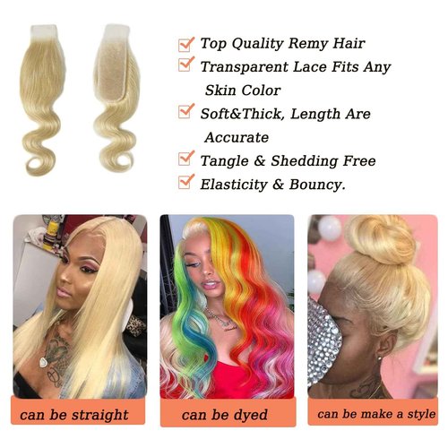 2x6 Blonde Closure Transparent Lcae Brazilian Virgin Remy Hair 10a Middle Part 613 2x6 Lace Closure Body Wave 100% Unprocessed With Baby Hair 12 Inch
