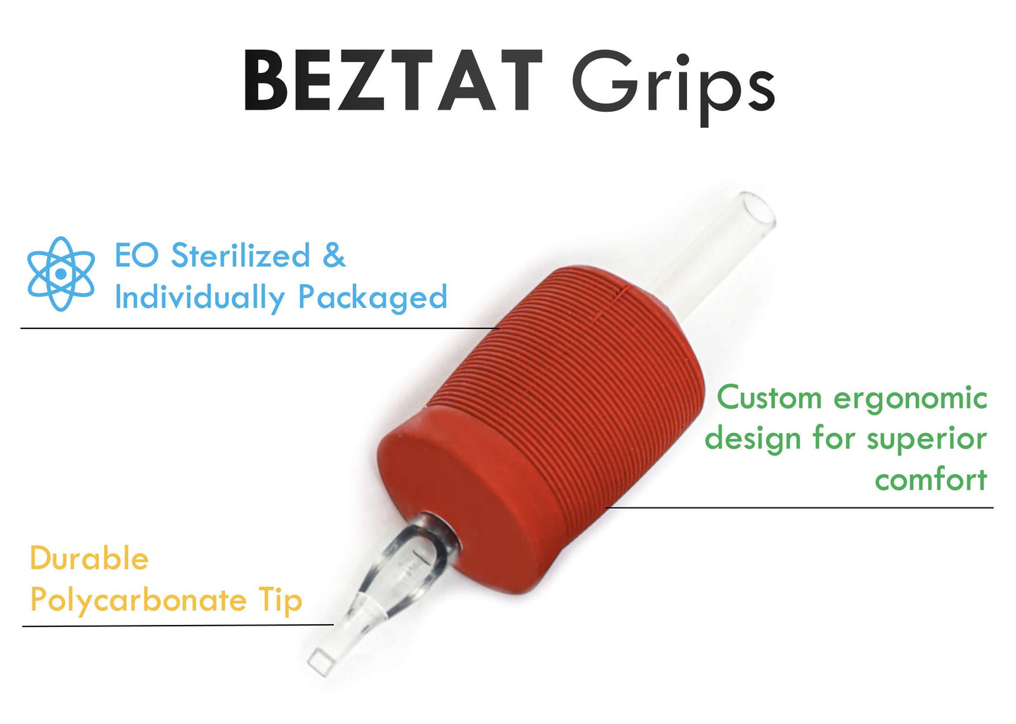 BEZTAT 30mm (6/5" Inch) Ultra Premium Clear Disposable Tubes w/Red Soft Silicone Grip- 15 Pack, Round Tip (18RT)