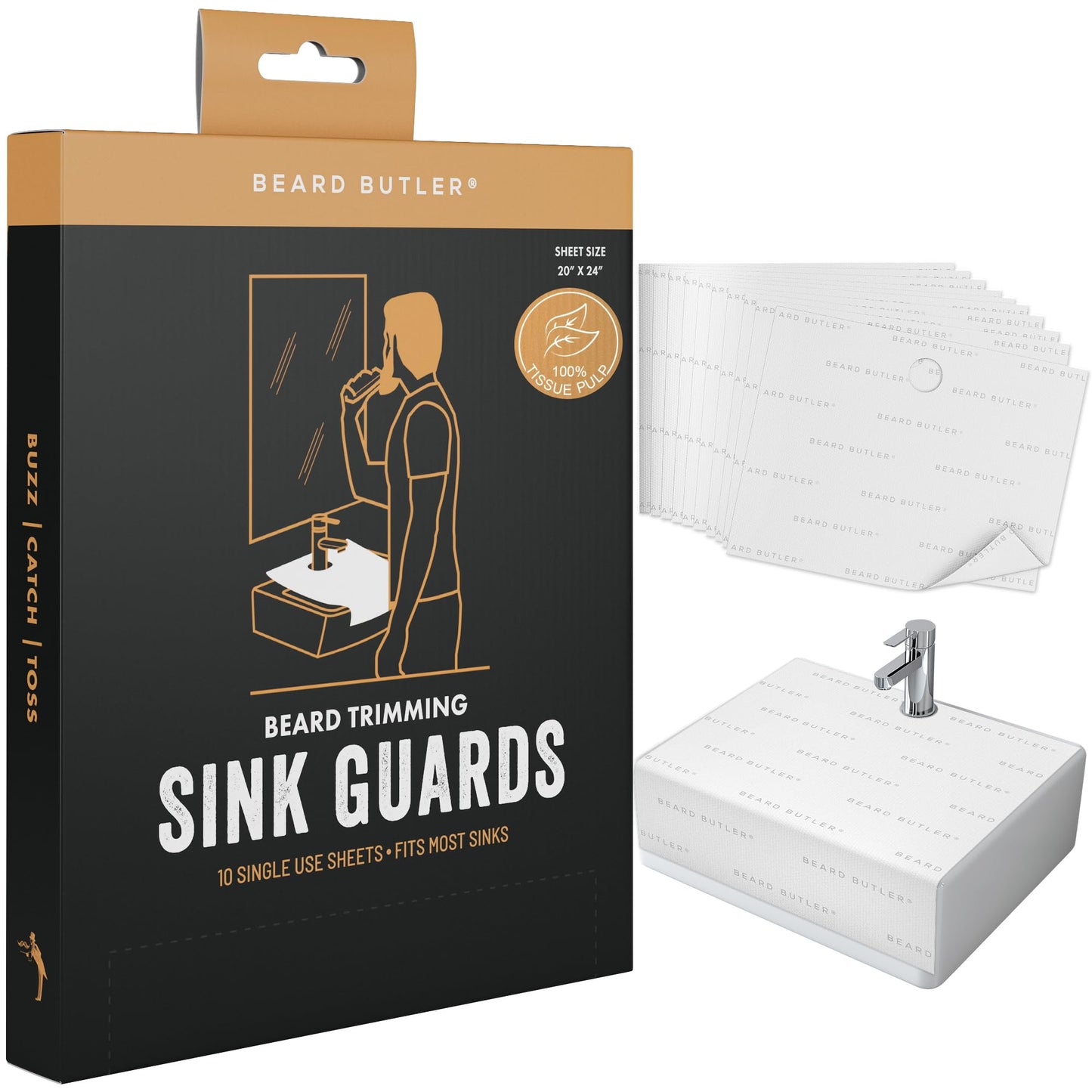 Beard Butler, Disposable Sink Guards (10ct) - Beard Hair Catcher - 100% Biodegradable Tissue Pulp - Buzz, Catch, Toss - Beard Bib Alternative