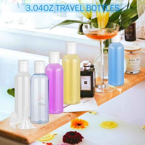 CHGANG 6 Pack 3.4 oz Travel Bottles for Toiletries - TSA Approved Leakproof Plastic Empty Travel Size Bottles Containers with Labels for Shampoo, Conditioner, Lotion