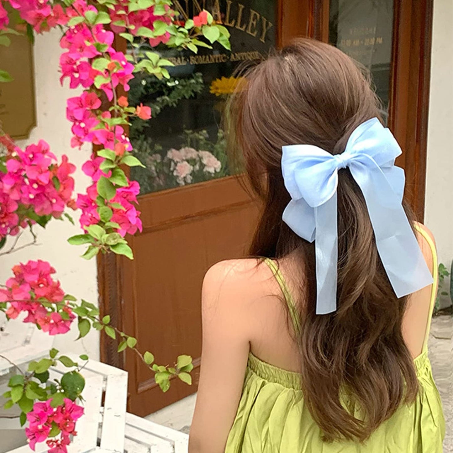 Loozykit 6PCS Silky Satin Hair Bow Clips for Women French Hair Ribbon for Girls Large Hair Barrettes Big Bowknot Hairpin Plain Soft Long Tail Cute Metal Holding Hair Accessories