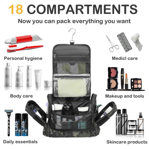 BISKLNDN Toiletry Bag for Men - Tactical Hanging Toiletry Travel Bag Shower Bathroom Organizer for Cosmetics/Shaving/Traveling Toiletries Kit, Portable Case with Handle & Swivel Hook, Black CM