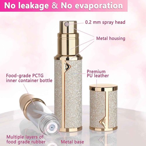 SAWOHO Travel Perfume Bottle Refillable,Perfume Travel Refillable Mini Spray Bottles Leather Cologne Dispenser, Portable Empty Spray Bottle Cologne Dispense Filling Atomizer 5ml (Golden)