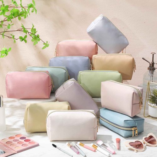 Kigeli 12 Pcs Nylon Makeup Bag Bulk Cosmetic Pouches Preppy Cosmetic Bag for Women Waterproof Travel Zipper Organizer Little Outdoor Accessory Makeup Toiletry Pouches Set(Morandi)