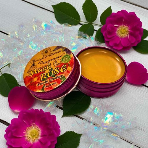 MUSK ROSE Perfume - Eau de Parfum - Solid Balm - Aromatherapy Essential Oils (Rosa Moschata, De Mai, Damascena, White Champaca, Tuberose) - Natural Fragrance - Travel Party Guest Favors Gifts 0.5oz