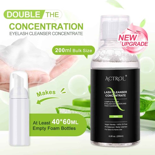 ACTROL Eyelash Cleanser Concentrate 200ml Aloe Professional Lash Shampoo Foaming Cleanser Lash Wash Concentrate for Extensions Lashes with Salon Home Care-Makes 40 Bottles