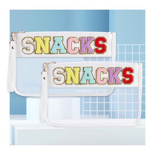 Sunnydeer 2Pcs Snack Bags for Travel,Snack Bag for Letter Flat Pouch, Snack Bags for Kids Small Snack Bag(white)