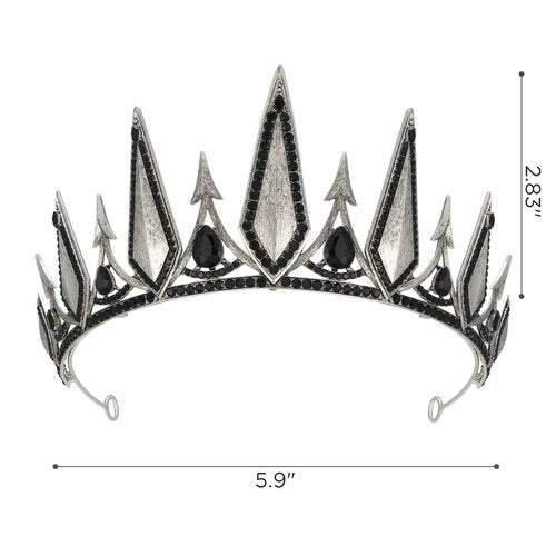 SWEETV Gothic Crowns for Women Black Tiara Queen Crown Witch Hair Accessories for Costume Halloween Prom Party， Gold